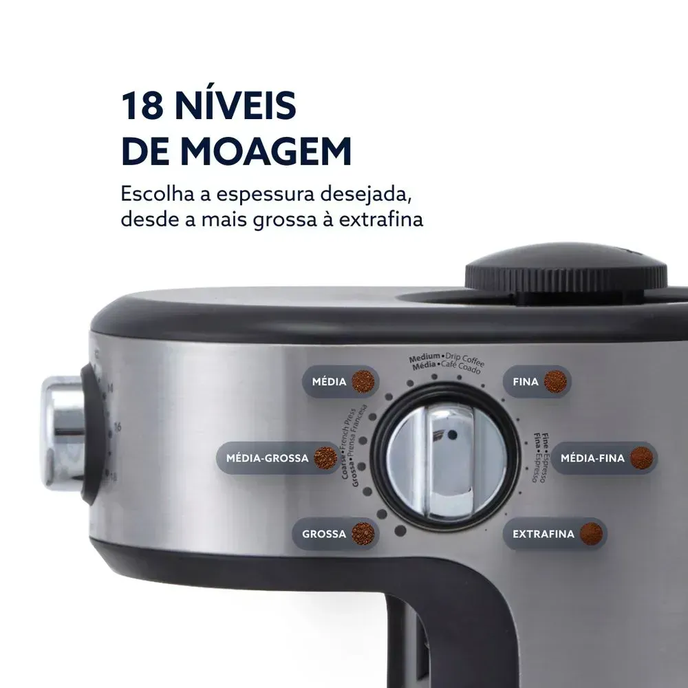 Kit Cafeteira Espresso Double Digital e Moedor de Café Precision 18 níveis Oster