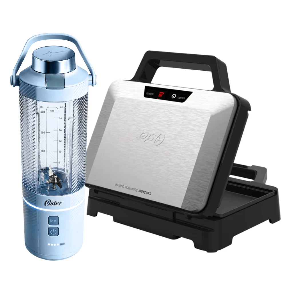 Kit Liquidificador Portátil Go Max e Sanduicheira Inox Multiuso Oster